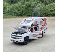 WANGXLGD Car Model, Compatible with Chevrolet, 1:32 Scale Alloy Die Casting Model Simulation Camping Caravan Alloy Pickup Truck Model with Sound and Light (White)