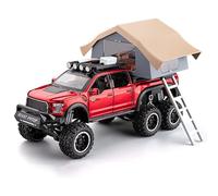 WANGXLGD Die-Cast Model Vehicles Scale 1:24 Motorhome Style, Compatible with Ford F150, Alloy Camping Car Model Six Door Sound and Light Metal Pull Back (Red)