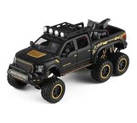 WANGXLGD Die-Cast Vehicles 1:28 Model Car, Compatible with Ford F150 Raptor Modified 6X6 Off-Road Pickup Truck, Simulation Metal Car Model with Motorcycle (B)