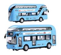WANGXLGD Double-Decker Bus Model, Simulation Zinc Alloy No. 86 Sightseeing Bus, Sound and Light Coach, Die-Cast Model (Blue)