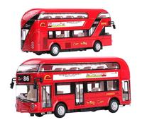 WANGXLGD Double-Decker Bus Model, Simulation Zinc Alloy No. 86 Sightseeing Bus, Sound and Light Coach, Die-Cast Model (Red)