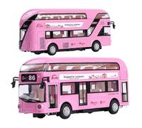 WANGXLGD Double-Decker Bus Model, Simulation Zinc Alloy No. 86 Sightseeing Bus, Sound and Light Coach, Die-Cast Model (Pink)