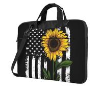 Wangxyozdp Sunflower And American Flag Print Laptop Shoulder Bag Messenger Bag Notebook with Accessories Pocket 13/14/15.6 inch