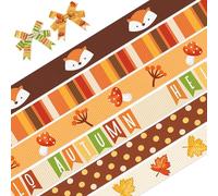 Wangyaohan 6 Pieces of Autumn Satin Ribbon 3/8 inch Thanksgiving Ribbon 5 Yards, Leaf Fox Hello Craft Ribbon Suitable for Autumn Thanksgiving Party Decorations and Festive Gifts