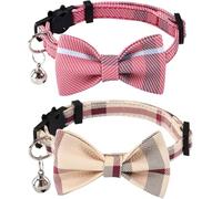 Wangyaohan Cat Collars Breakaway with Cute Bow Bell - 2 Pack Kitten Collar Plaid Cat Collar with Removable Bowtie Cat Collar for Cats Kittens