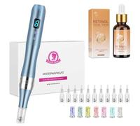 Wangyongg Dermapen with 8 Speed Levels Micro Needle Device Adjustable Length Electric Microneedling Pen Beauty Pen with 12 Cartridges with Retinol Serum for Microneedling (Light Blue)