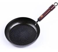 WANGYUANJI 24 cm Hand-Forged Refined-Iron Skillet - Hand-Hammered Frying Pan, Flat-Bottom, Uncoated, Induction Hob Compatible, Wooden Handle