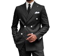 Wangyue Men's Pinstripe Suit Gomez Addams Costume Slim Fit 2 Piece Double- Breasted Suit for Men Wedding Business Suits, Black, 4XL