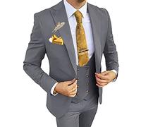 Wangyue Men's Suits 3 Piece Slim Fit Suits for Men Double Breasted Suit Men Business Wedding Prom Tuxedo Suit, Grey, XXL