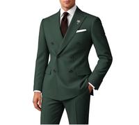 Wangyue Mens Suits Double Breasted Suit Men Slim Fit 2 Piece Wedding Prom Double Breasted Blazer Groom Suit Pants Sets, Hunt Green, M