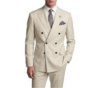 Wangyue Mens Suits Double Breasted Suit Men Slim Fit 2 Piece Wedding Prom Double Breasted Blazer Groom Suit Pants Sets, Beige, M