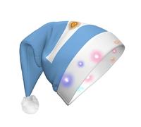 Wangyufen Unique Argentine flag Print Christmas Hat with LED Festive Headwear for Women and Men Christmas Décor