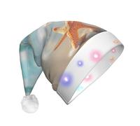 Wangyufen Unique Beach Starfish Print Christmas Hat with LED Festive Headwear for Women and Men Christmas Décor
