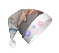 Wangyufen Unique Beach Starfish2 Print Christmas Hat with LED Festive Headwear for Women and Men Christmas Décor