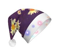 Wangyufen Unique Daisy Purple Flowers Print Christmas Hat with LED Festive Headwear for Women and Men Christmas Décor