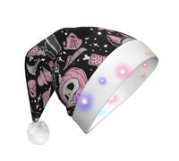 Wangyufen Unique Halloween Pumpkin Cat Print Christmas Hat with LED Festive Headwear for Women and Men Christmas Décor