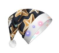 Wangyufen Unique Seashell Starfish Print Christmas Hat with LED Festive Headwear for Women and Men Christmas Décor