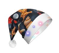 Wangyufen Unique Starfish and Seashell Print Christmas Hat with LED Festive Headwear for Women and Men Christmas Décor