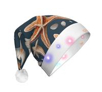 Wangyufen Unique Starfish and shells Print Christmas Hat with LED Festive Headwear for Women and Men Christmas Décor
