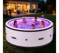 WANGYYDS Inflatable Hot Tub With LED Lights, Insulated Lid & Heating Pump, 150 Massage Air Jets, PTC Circulation + Low-Water Heat, Round Mobile Outdoor Spa, Leakproof PVC For 4-6 Users