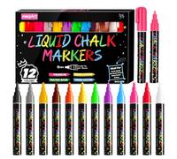 Wanheart 12 Color Liquid Chalk Pens Set, for School Blackboard, Menu Board, Mirror, Ceramics, Car Window Glass, Easy to Erase, Perfect for Valentine's Day Gift for Kids