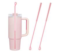 Wanheart 2 Pcs Silicone Straw Cleaner Brush, Extra-Long Handled,with Hanging Loop Straws Cleaner Brush for Washing Stanley Straw Narrow Neck Water Bottles Jars Teapot Spout (Pink)
