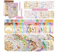 Wanheart 40 Sets DIY 3D House Sticker Scene Kit, Non-Toxic Safe Sticker Therapy for Adults, Stress Relief Creative Scene Kit with 56 PET Stickers, 40 Miniature Cabins & 2 Tweezers, Reusable DIY Fun