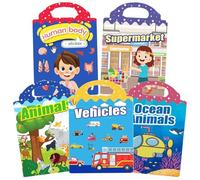 Wanheart 5 Pack Reusable Sticker Books, 3D Puffy Sticker Activity Book for Kids Ages 2-6, Boys Girls Toddler Educational Learning Toys, Fun Scene Storybook & Birthday Gift for Kids