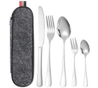 Wanheart 5 PCS Stainless Steel Cutlery Set for 1 with Case (Reusable),Mirror Polished and Dishwasher Safe,Stainless Steel Knife Fork Spoon Set for Home,School,Office,Camping,Party