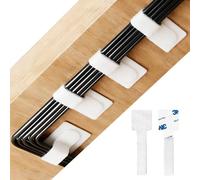 Wanheart 50 PCS Under Desk Cable Management,Self-Adhesive Cable Organizer, Adjustable Loop Cable Ties,for PC/TV/Router No-Drill Cable Organization (White)