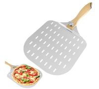 Wanheart Aluminum Pizza Peel 12 Inch, Perforated Metal Pizza Paddle with Wooden Handle, Long Handle Turning Spatula for Pizza Oven, Bread Baking Accessories