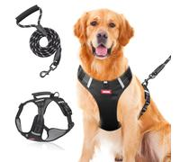 Wanheart - Anti-yank Dog Safety Vest with 2 Belt Buckles, Adjustable Soft Padding, Reflective Oxford Material, with Easy Control Handle (Black, Large: Neck(18"-25"),