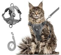 Wanheart Cat Breastplate and Leash Set, Reflective Striped Cat Walking Vest, Anti-Escape Adjustable Soft Mesh Cat Leash and Breastplate Set for All Types of Cats Cat Vests (Grey, XL)
