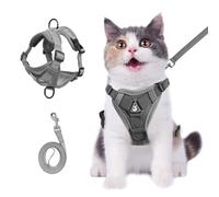 Wanheart Cat Breastplate and Leash Set, Reflective Striped Cat Walking Vest, Anti-Escape Adjustable Soft Mesh Cat Leash and Breastplate Set for All Types of Cats Cat Vests(Grey, M)