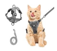 Wanheart Cat Breastplate and Leash Set, Reflective Striped Cat Walking Vest, Anti-Escape Adjustable Soft Mesh Cat Leash and Breastplate Set for All Types of Cats Cat Vests(Grey, S)