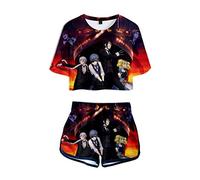 WANHONGYUE Anime Black Butler 3D Printed T-Shirt Crop Top and Shorts Summer Two Piece Outfit Set for Women Girls 1014/1 L