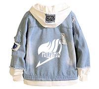 WANHONGYUE Anime Fairy Tail Denim Jacket Hoodie Sweatshirt Unisex Button Down Jeans Coat Blue-L