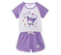 WANHONGYUE Anime Graphic T Shirt and Shorts Set Girls Short Sleeve 2 Piece Lounge Sets Cartoon Summer Active Tracksuit, Purple/1, S