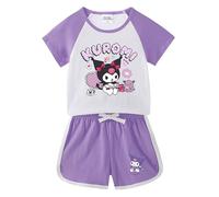 WANHONGYUE Anime Graphic T Shirt and Shorts Set Girls Short Sleeve 2 Piece Lounge Sets Cartoon Summer Active Tracksuit, Purple/2, XXS