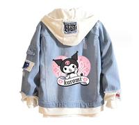 WANHONGYUE Anime Hoodie Denim Jacket Women's Ripped Long Sleeve Jean Trucker Jackets Girls Cartoon Button Down Hooded Sweatshirt Coat, Blue-9, S