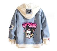 WANHONGYUE Anime Hoodie Denim Jacket Women's Ripped Long Sleeve Jean Trucker Jackets Girls Cartoon Button Down Hooded Sweatshirt Coat, Blue-3, S