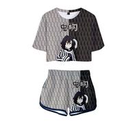 WANHONGYUE Anime Iguro Obanai Crop Top T Shirt and Shorts Set Women's 2 Piece Short Sleeve Outfits Girls Summer Active Tracksuit, Obanai, M
