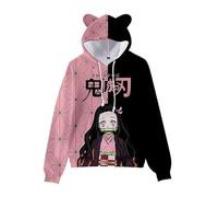 WANHONGYUE Anime Kamado Nezuko 3D Print Hoodie Sweatshirt Women's Cartoon Long Sleeve Pullover Girls Cat Ears Hooded Sweater, Nezuko M