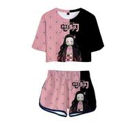 WANHONGYUE Anime Kamado Nezuko Crop Top T Shirt and Shorts Set Women's 2 Piece Short Sleeve Outfits Girls Summer Active Tracksuit, Nezuko, 3XL