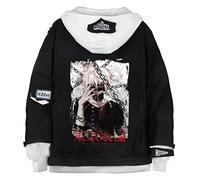 WANHONGYUE Anime Tokyo Ghoul Hoodie Denim Jacket Unisex Sweatshirt Button Down Jeans Coat Black/3-L