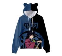 WANHONGYUE Anime Tomioka Giyuu 3D Print Hoodie Sweatshirt Women's Cartoon Long Sleeve Pullover Girls Cat Ears Hooded Sweater, Giyuu 4XL