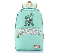 WANHONGYUE Hatsune Miku Anime Floral Dot Student Backpack Schoolbag Book Bag Casual Daypack Rucksack /9 Green
