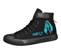 WANHONGYUE Hatsune Miku Anime Unisex High-Top Canvas Shoes Lace-up Pump Trainers Fashion Sneakers Flats Plimsolls 4 UK Black 2
