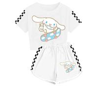 WANHONGYUE Kawaii Cartoon Crop Top T Shirt and Shorts Set Petite Women's 2 Piece Short Sleeve Outfits Girls Summer Active Tracksuit, White, XS