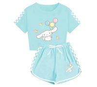 WANHONGYUE Kawaii Cartoon Crop Top T Shirt and Shorts Set Women Girls 2 Piece Short Sleeve Outfits Summer Active Tracksuits, Light Green/2, XS